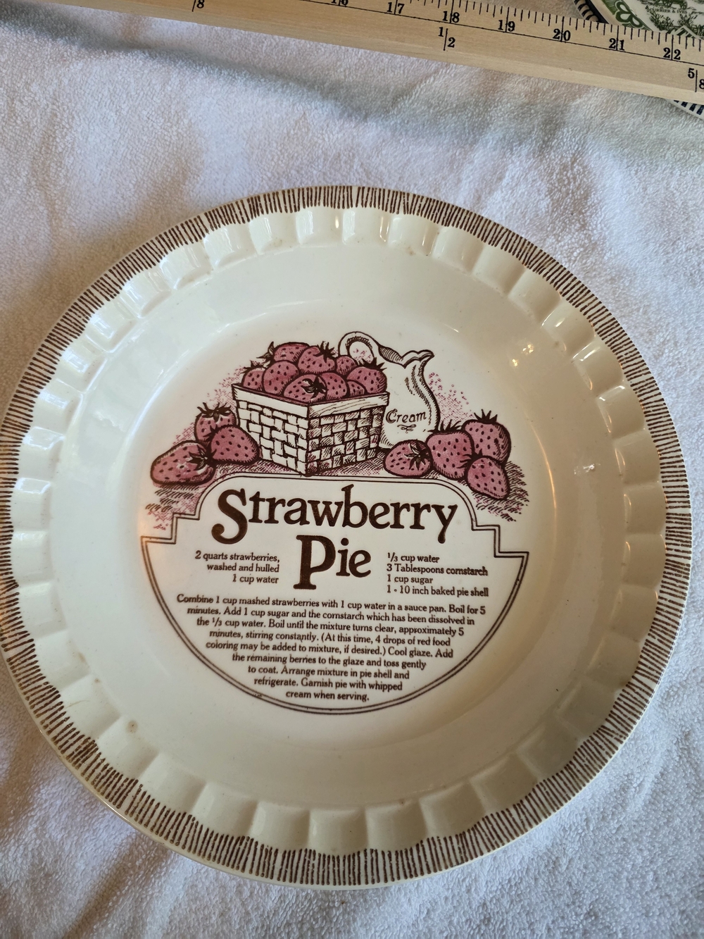 Vintage Strawberry Pie Plate With Recipe